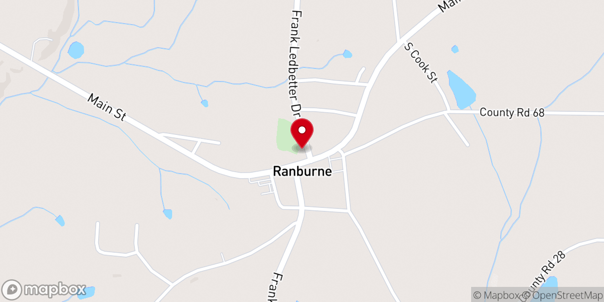 Map showing location of First Baptist Church of Ranburne