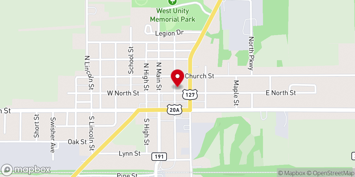 Map showing location of West Unity Presbyterian Church