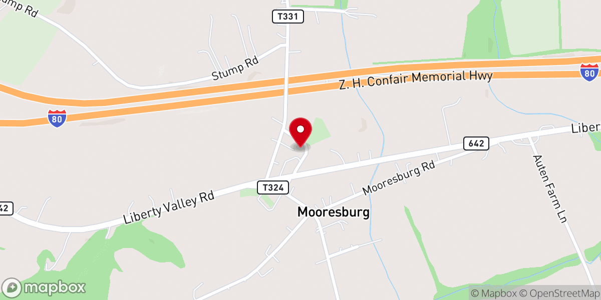Map showing location of Mooresburg United Methodist Church