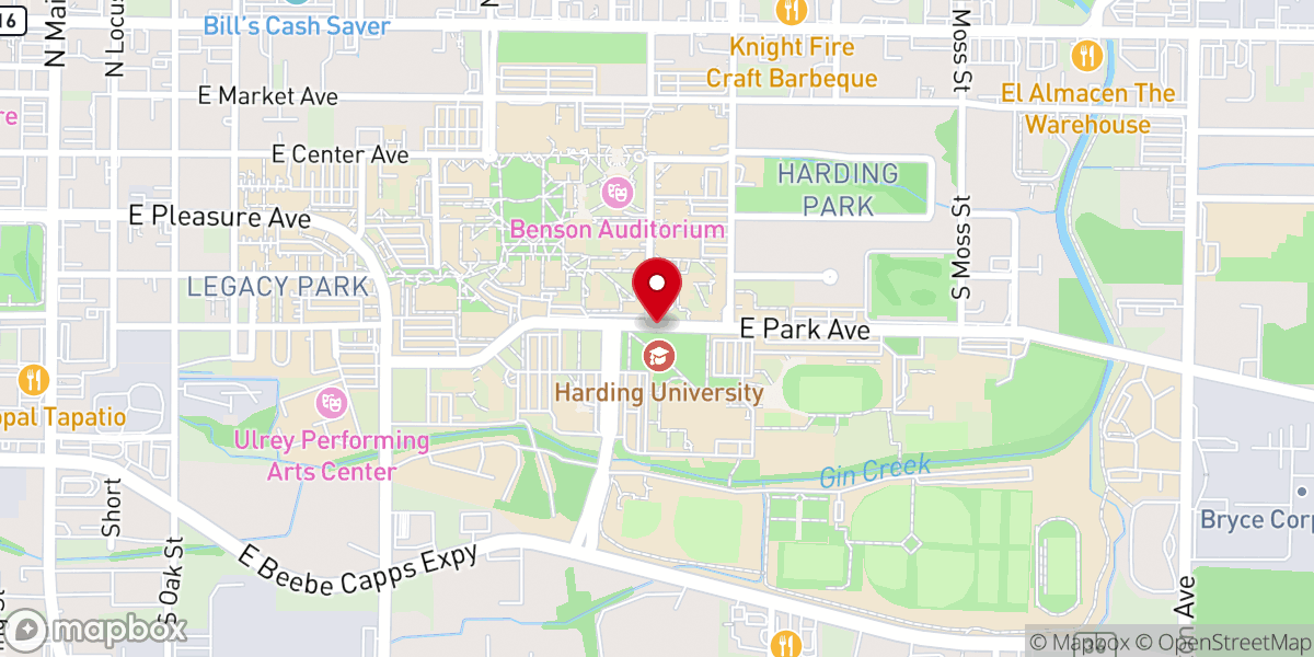 Map showing location of Harding University