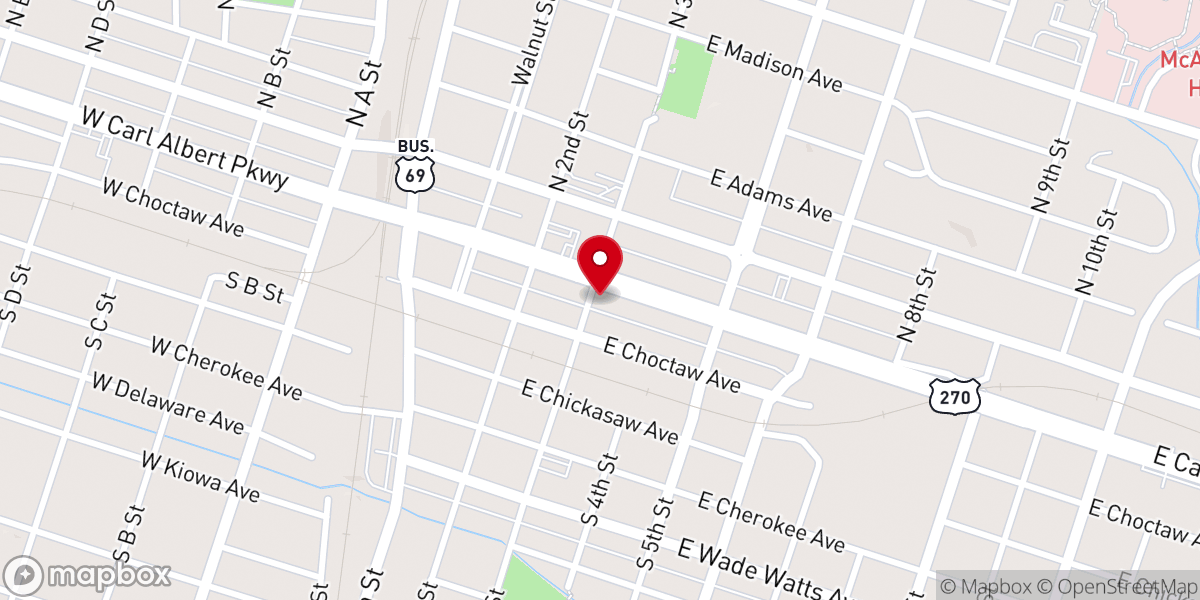 Map showing location of Apostolics of McAlester