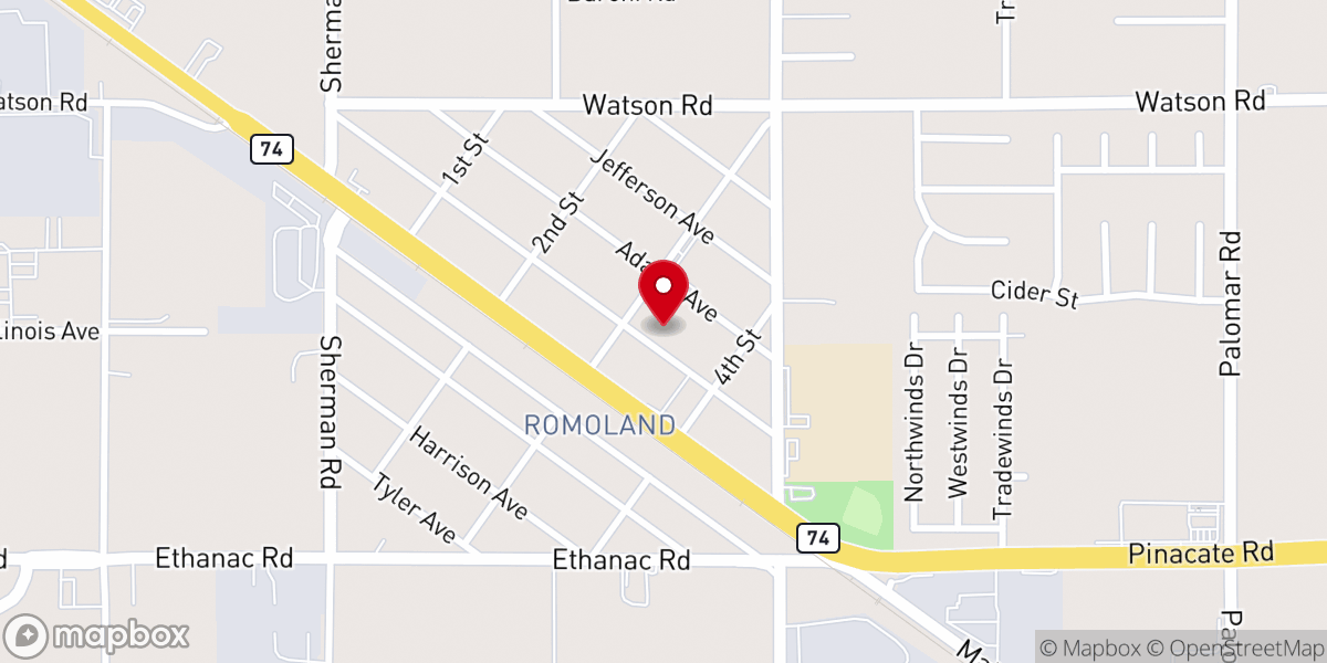 Map showing location of Menifee Assembly of God