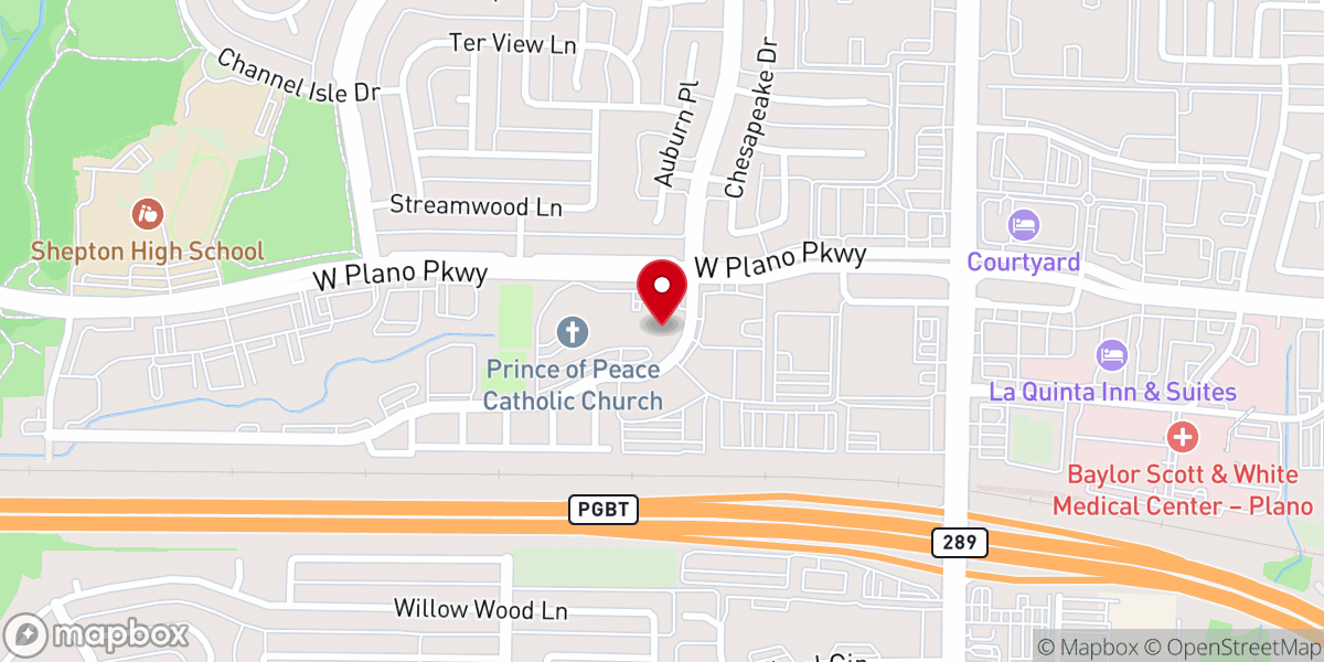 Map showing location of Prince of Peace Catholic Church