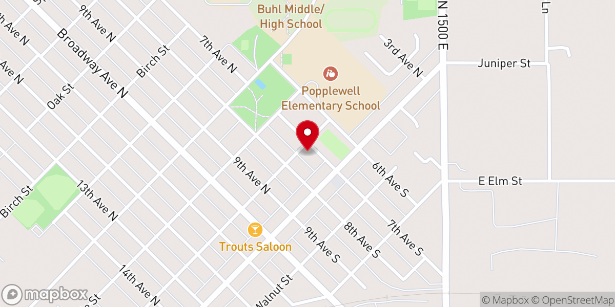 Map showing location of Buhl First Assembly of God