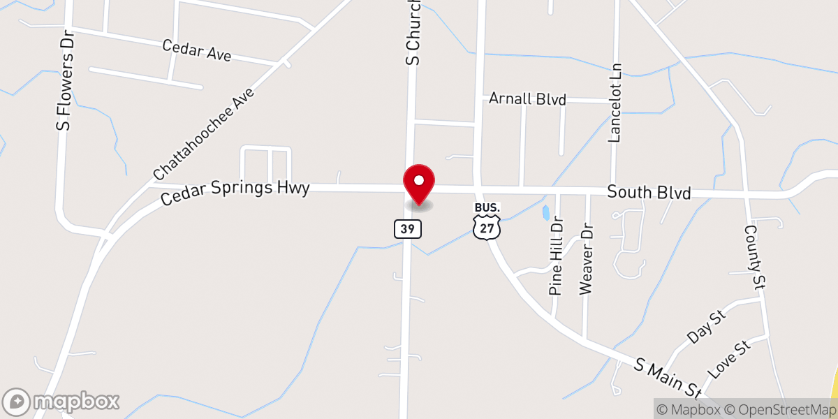 Map showing location of Southside Baptist Church