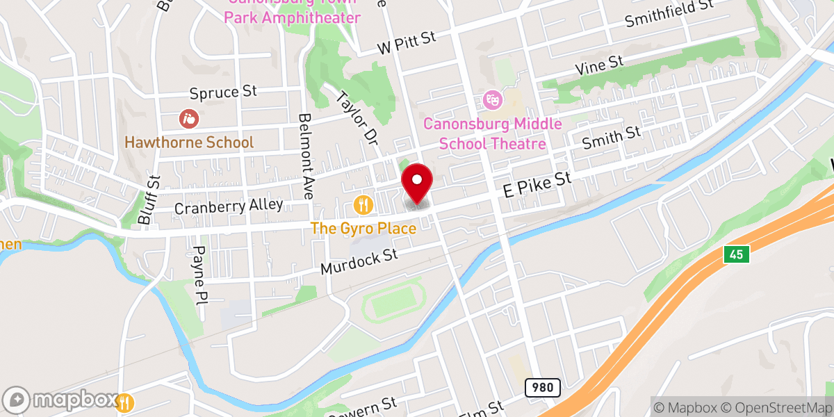 Map showing location of Canonsburg UP Church