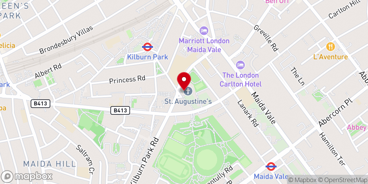 Map showing location of St Augustine’s Church, Kilburn