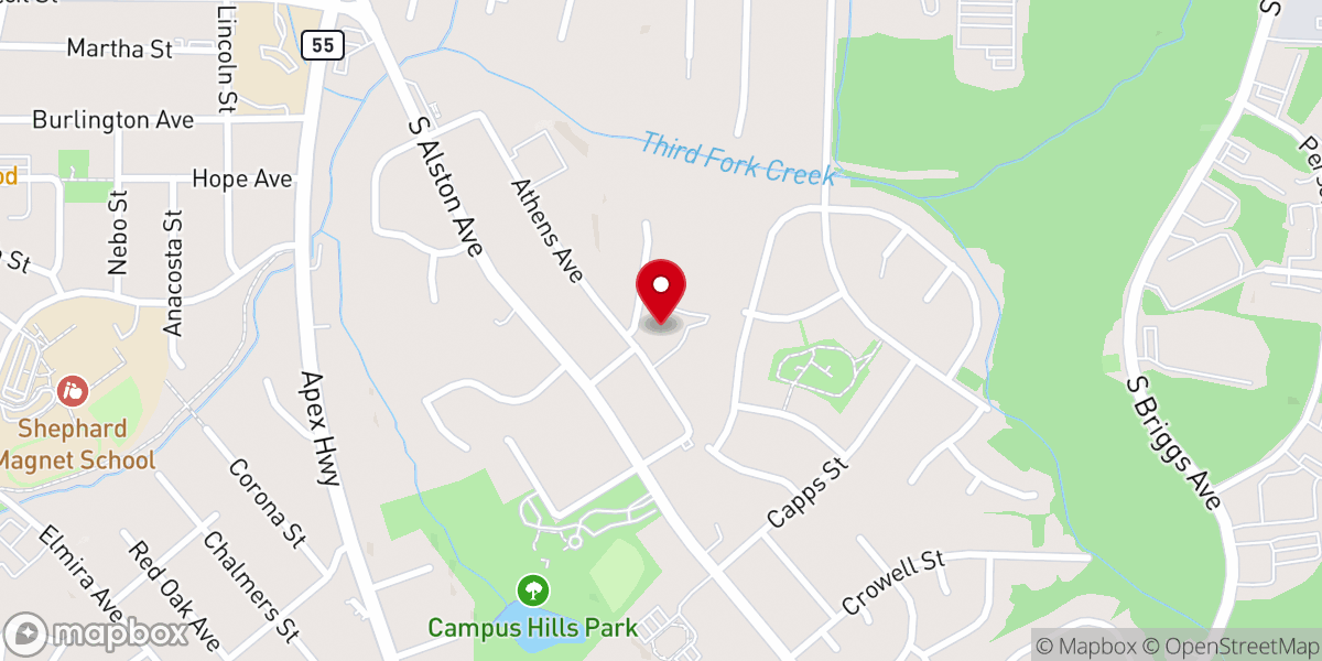 Map showing location of West Durham Baptist Church