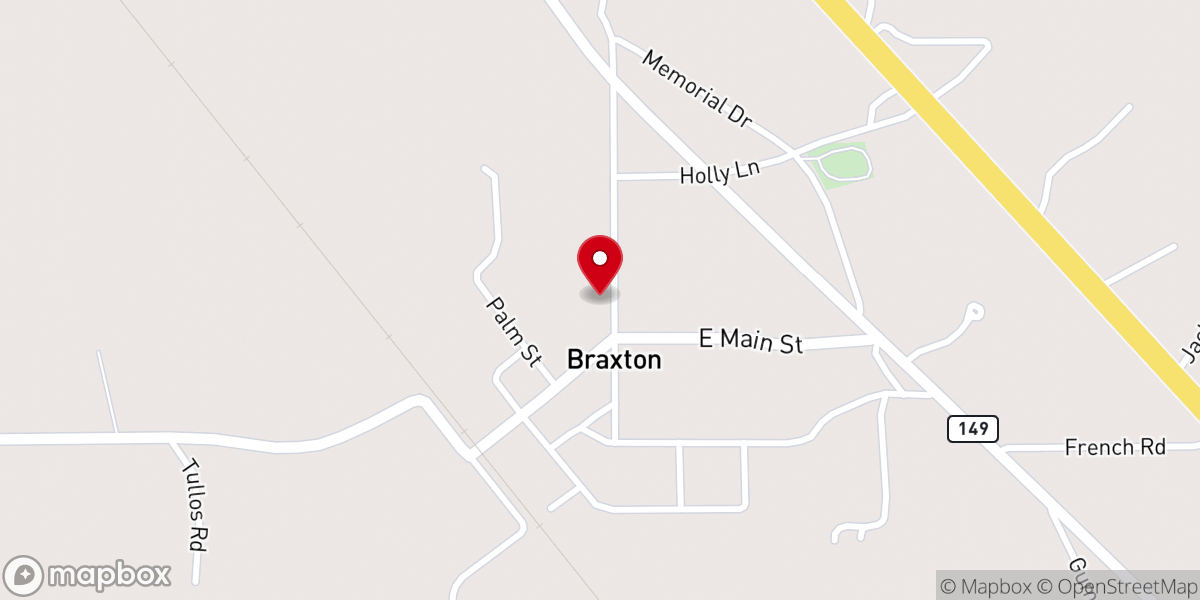 Map showing location of Braxton Baptist Church