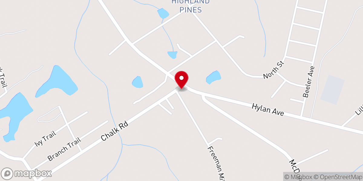 Map showing location of Highland Pines Church