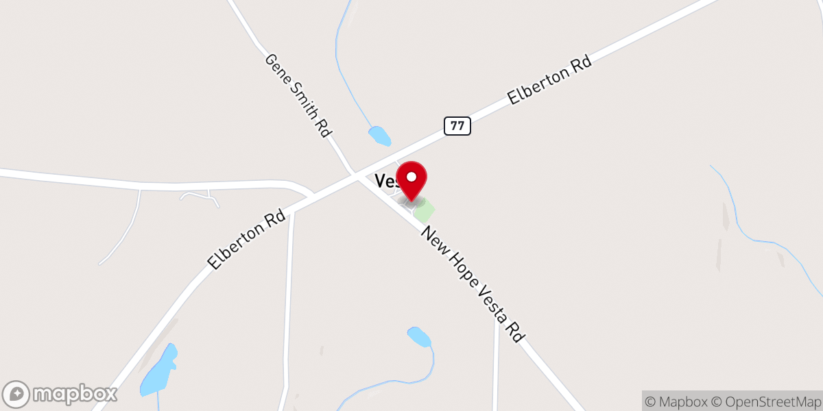Map showing location of Vesta Baptist Church