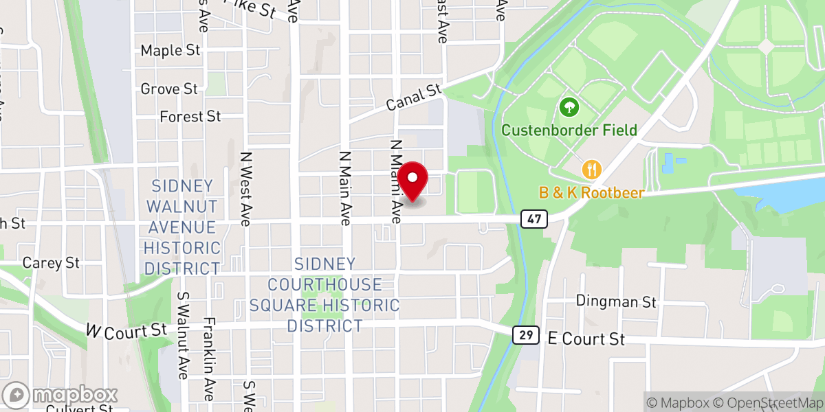 Map showing location of Sidney First Presbyterian Church