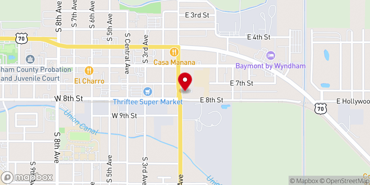 Map showing location of First Southern Baptist Church of Safford