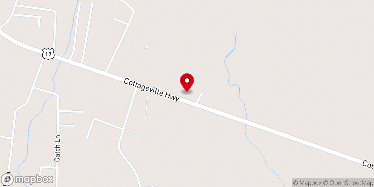 Map showing location of Cottageville Baptist Church