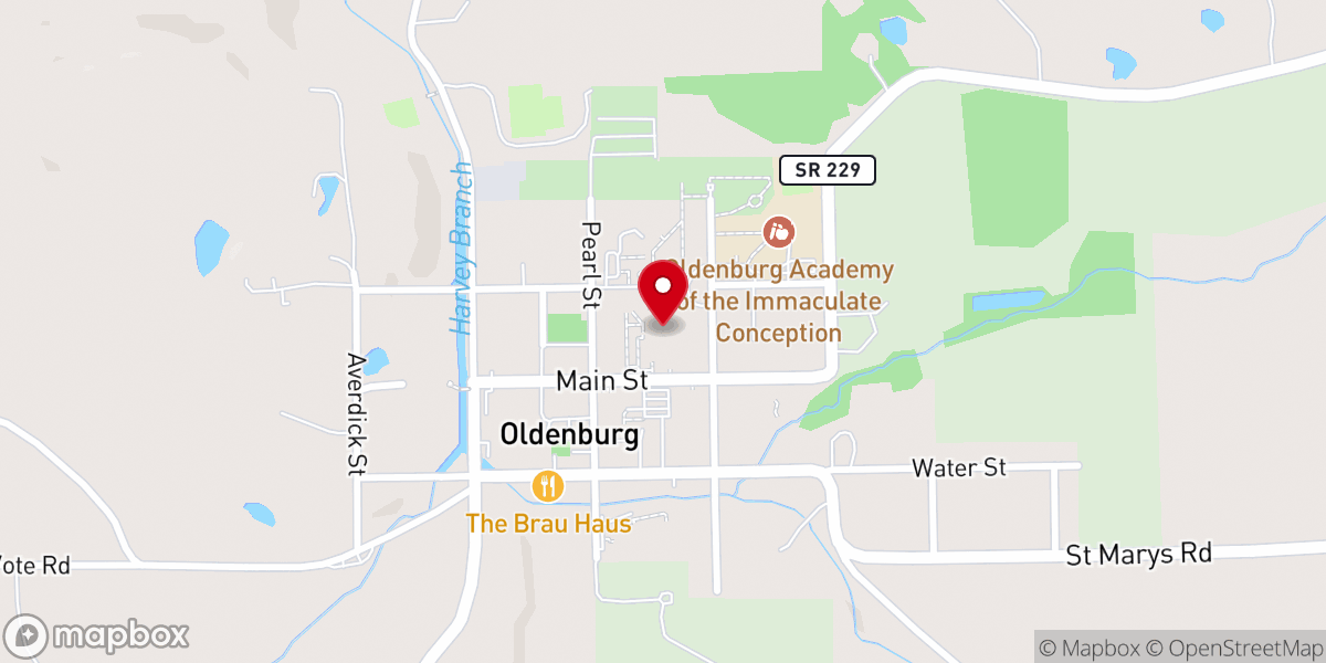 Map showing location of Oldenburg Franciscan Center