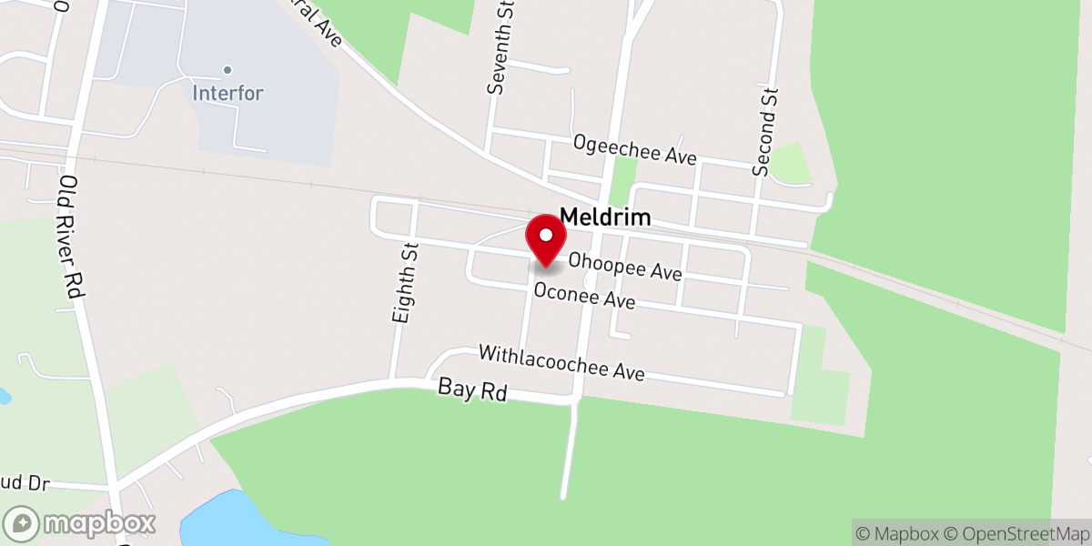 Map showing location of Meldrim Baptist Church