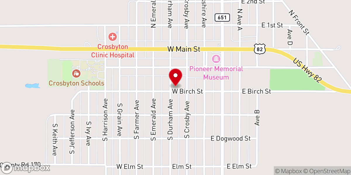 Map showing location of Crosbyton First Baptist Church