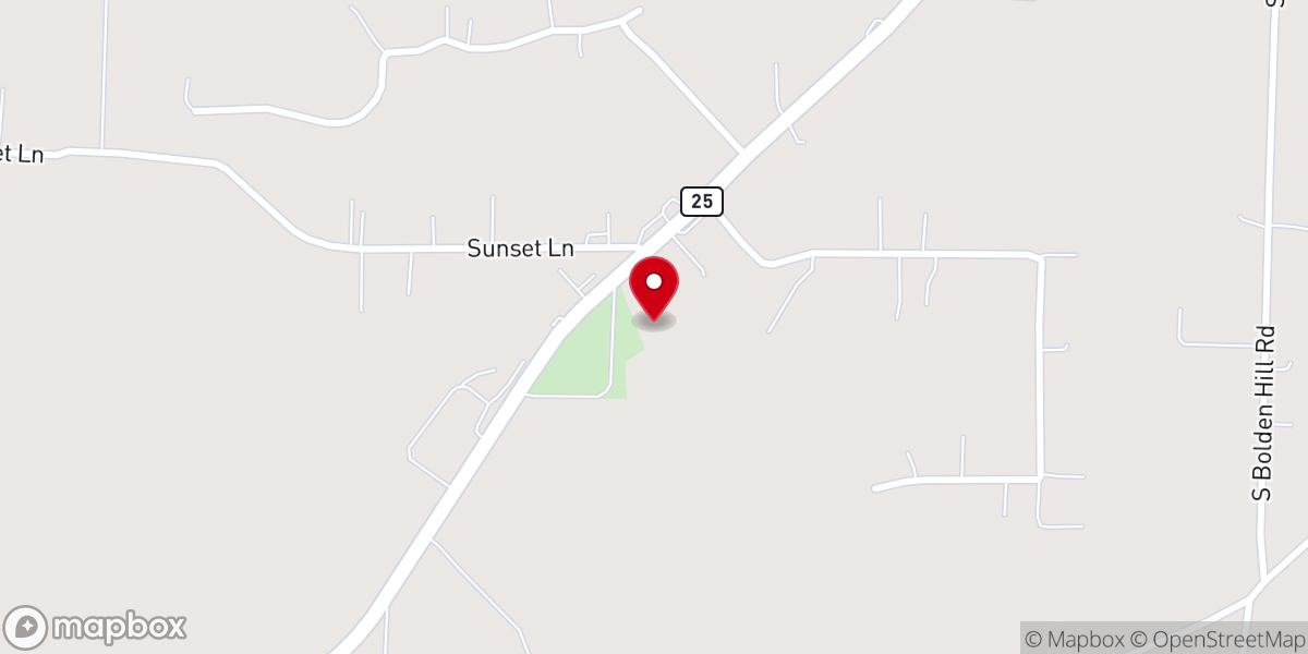 Map showing location of Copperas Springs Baptist Church
