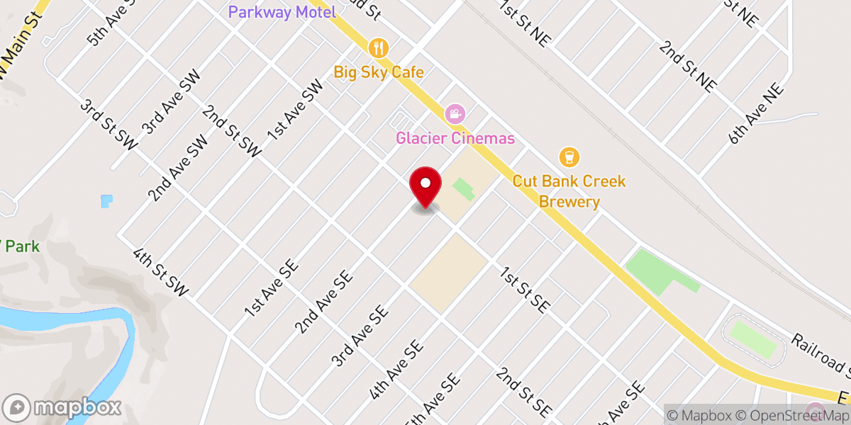 Map showing location of Cut Bank Assembly of God Church