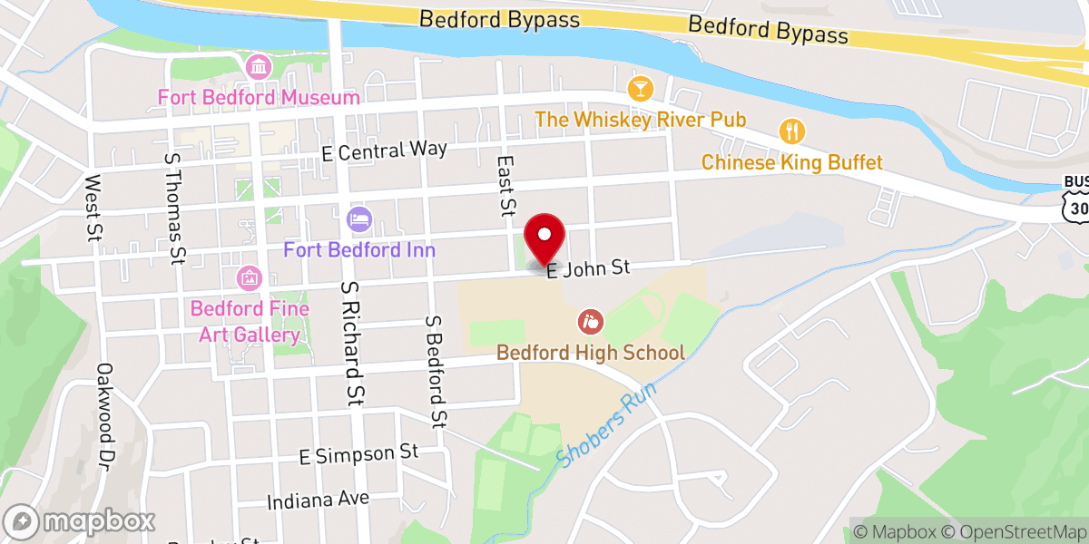 Map showing location of Bedford UMC