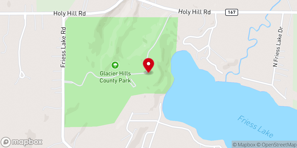 Map showing location of Glacier Hills Hall