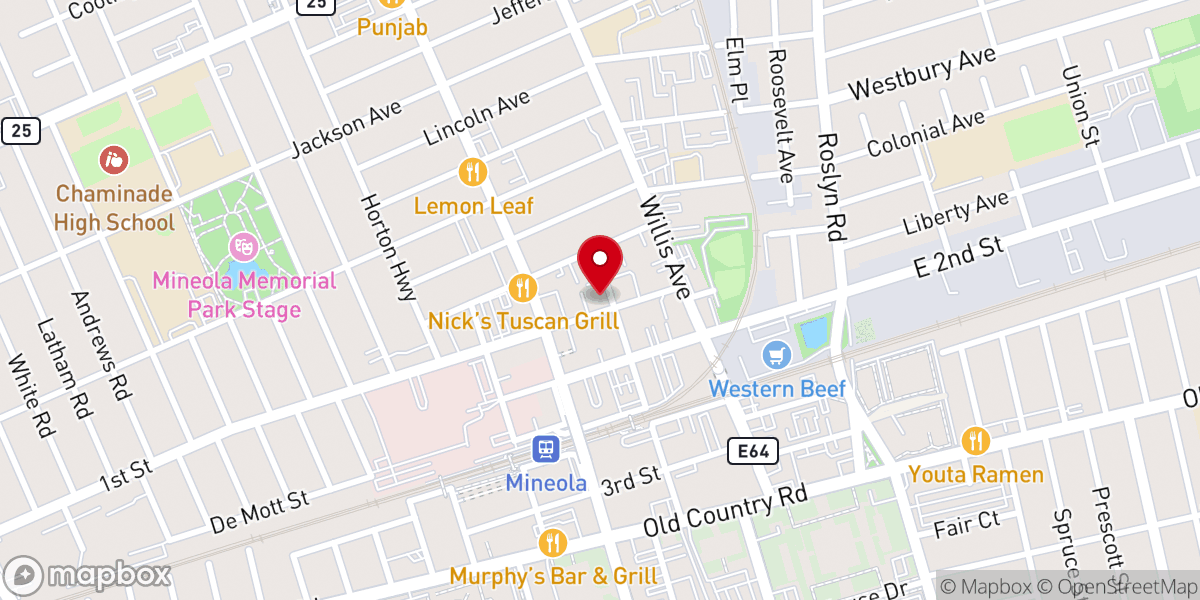 Map showing location of First Presbyterian Church of Mineola