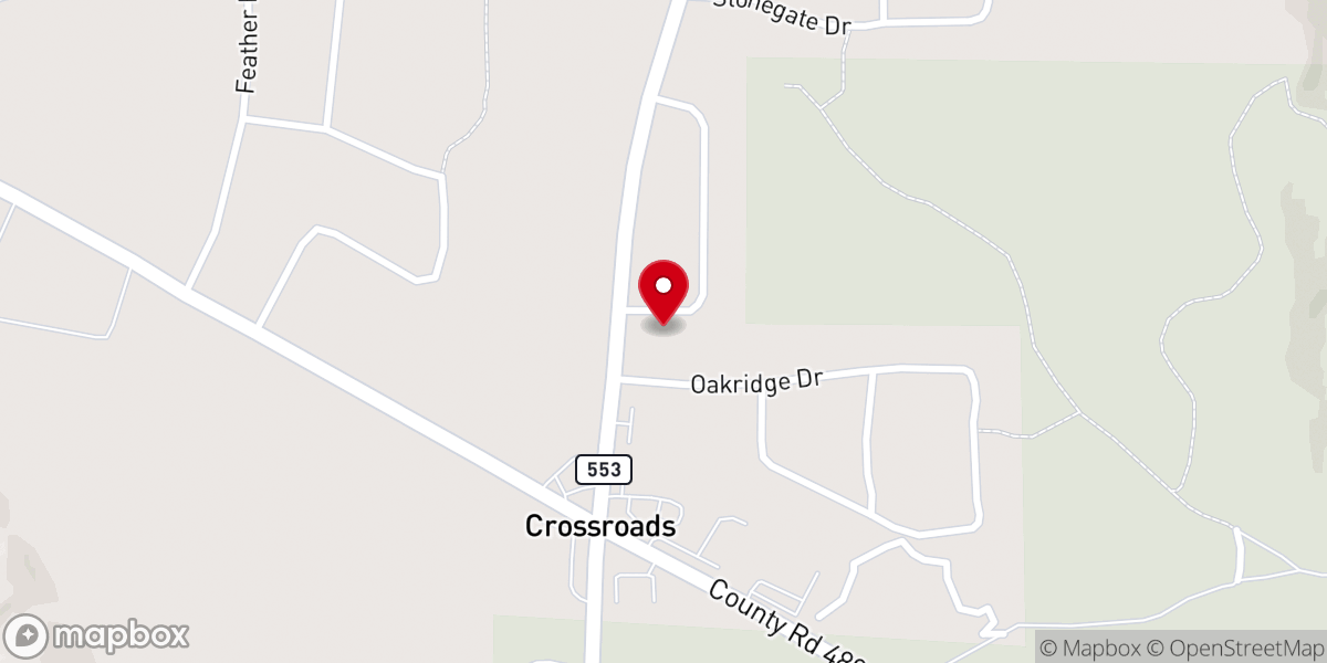 Map showing location of Crossroads Christian Fellowship