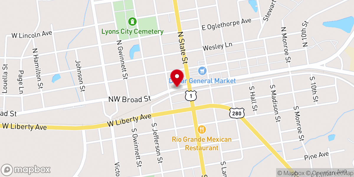 Map showing location of Lyons Main Street
