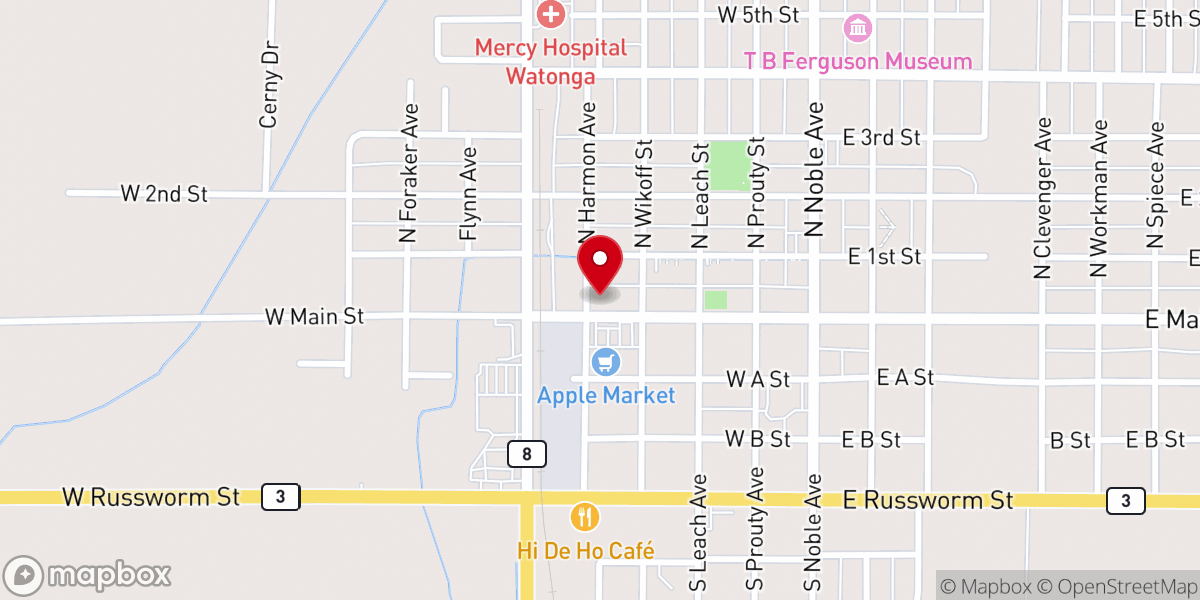 Map showing location of Watonga Indian Baptist Church