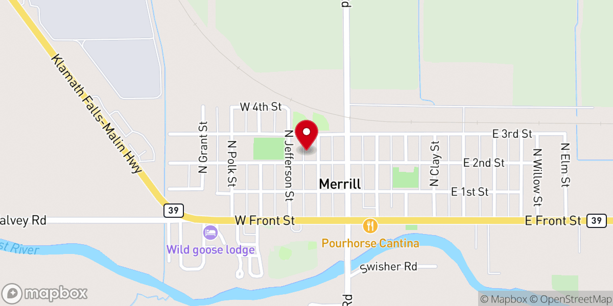 Map showing location of Merrill Presbyterian Church