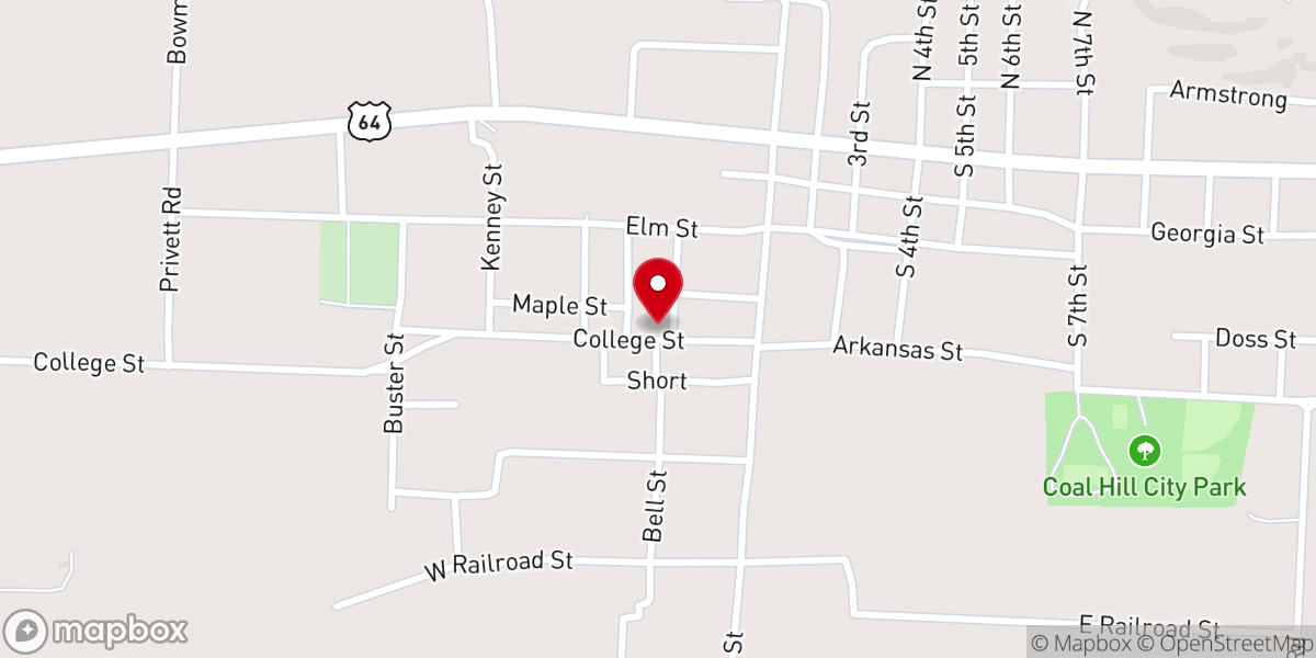 Map showing location of Coal Hill First Baptist Church