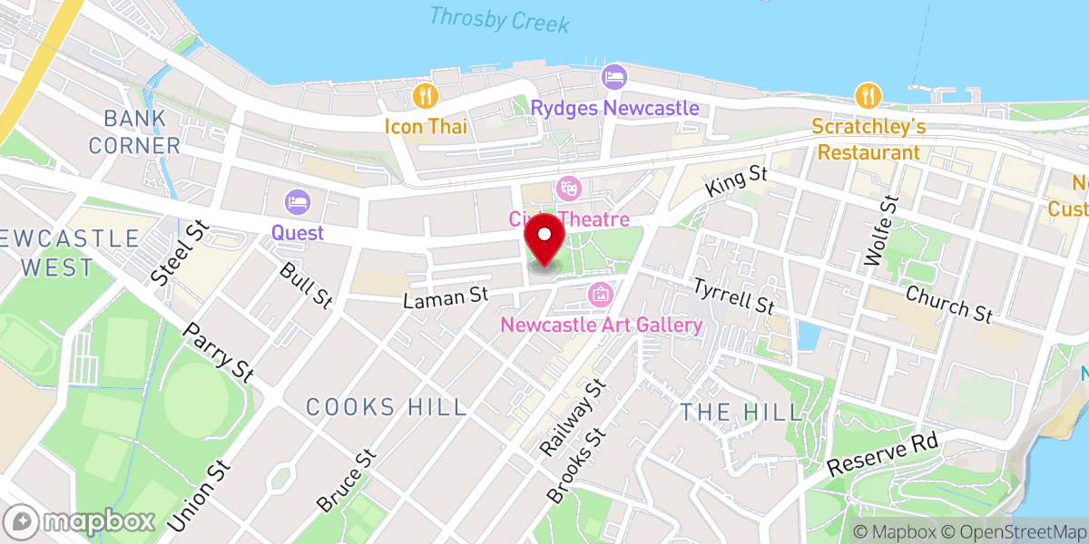 Map showing location of Newcastle Presbyterian Civic Park