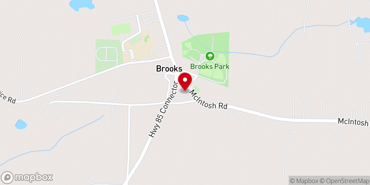 Map showing location of Brooks Baptist Church