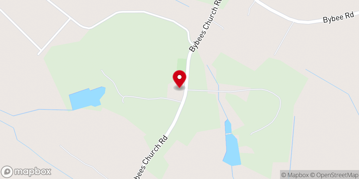 Map showing location of Bybee's Road Baptist Church