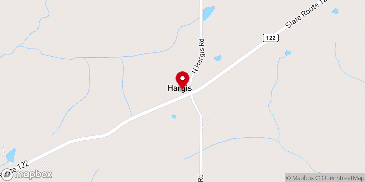 Map showing location of Hargis Baptist Church