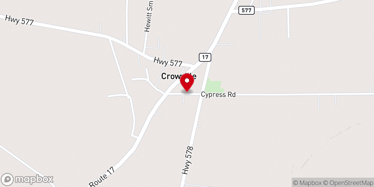 Map showing location of Crowville United Methodist Church