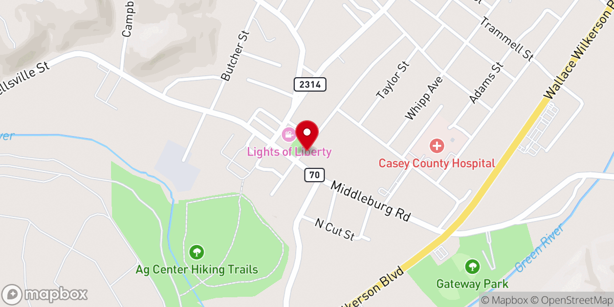 Map showing location of Casey County Apple Festival