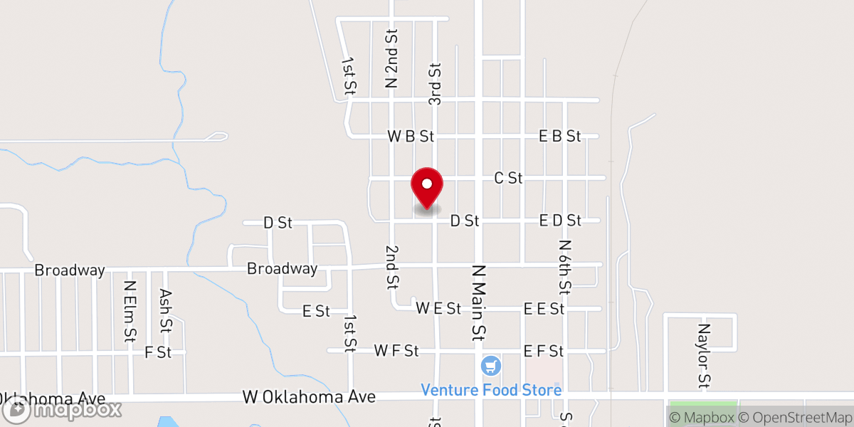 Map showing location of Okeene Assembly of God Church