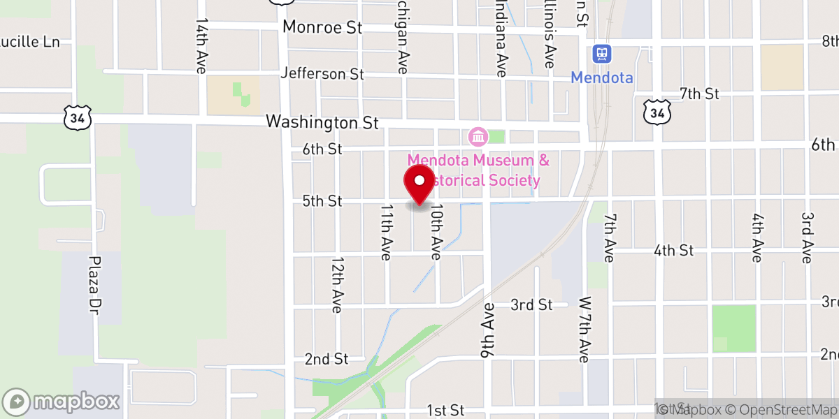 Map showing location of First Presbyterian Church of Mendota