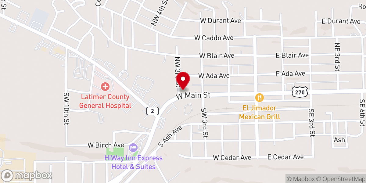 Map showing location of Ki Bois Wilburton Food Pantry