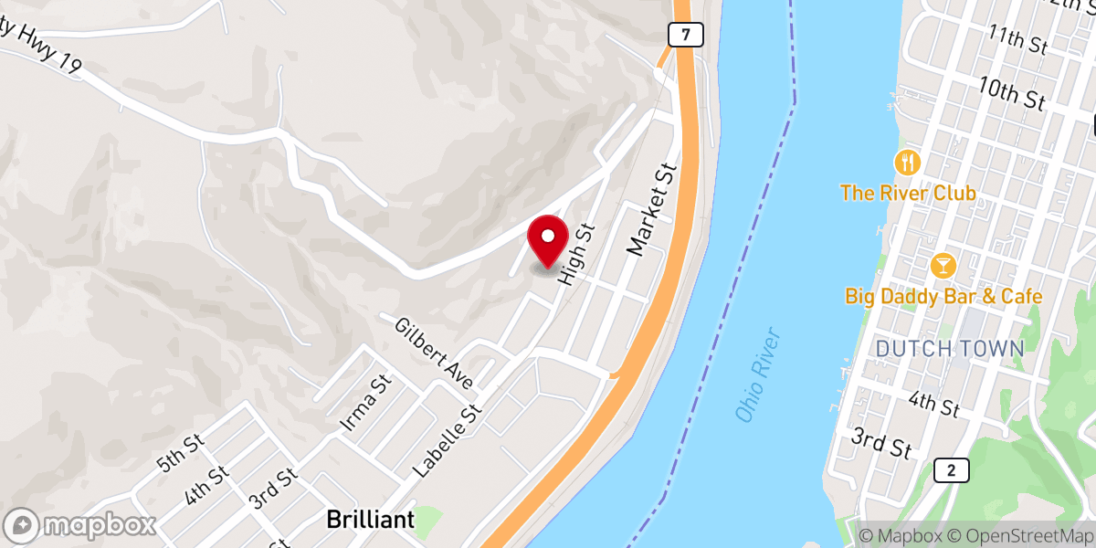 Map showing location of Brilliant Christian Church