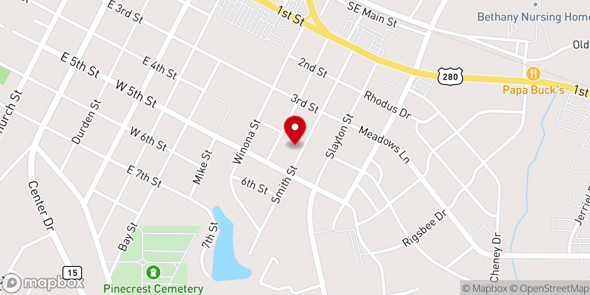 Map showing location of Smith Street Baptist Church