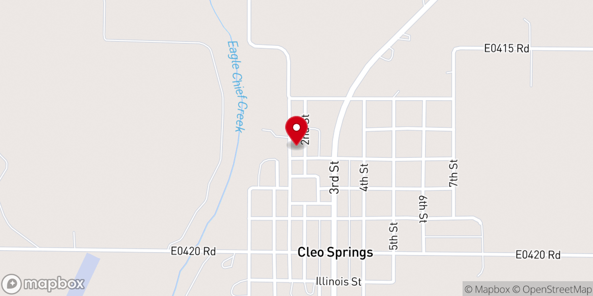 Map showing location of Cleo Springs Baptist Church