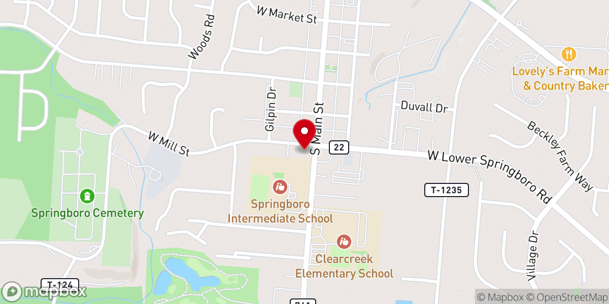 Map showing location of Springboro United Church of Christ