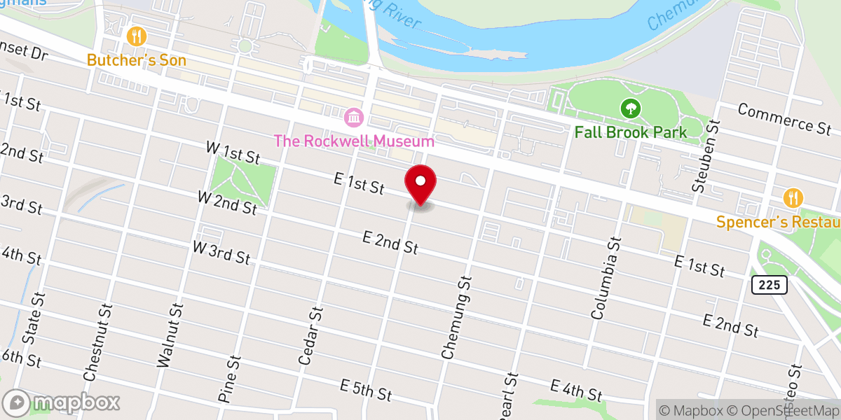 Map showing location of First Baptist Church-Corning