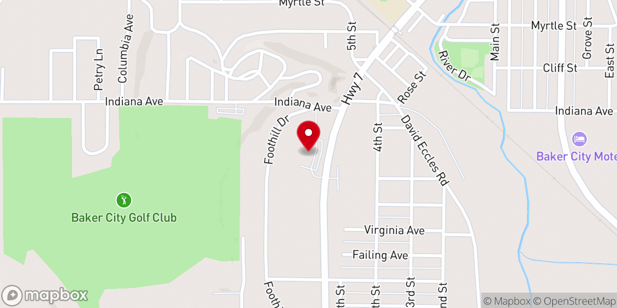 Map showing location of Baker City Christian Church