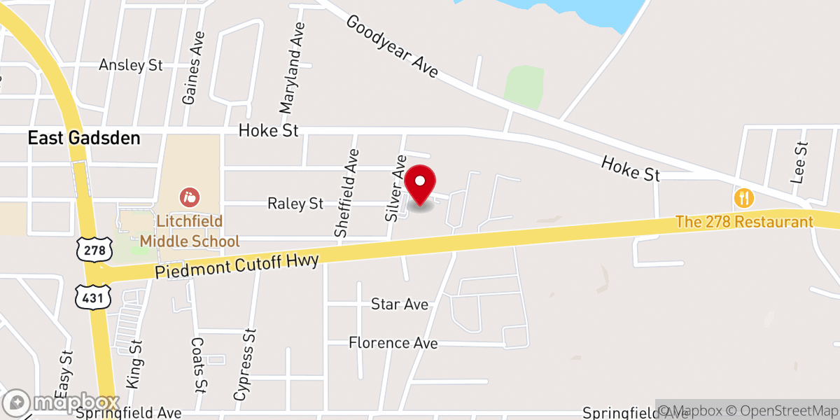 Map showing location of gadsden cumberland presbyterian church