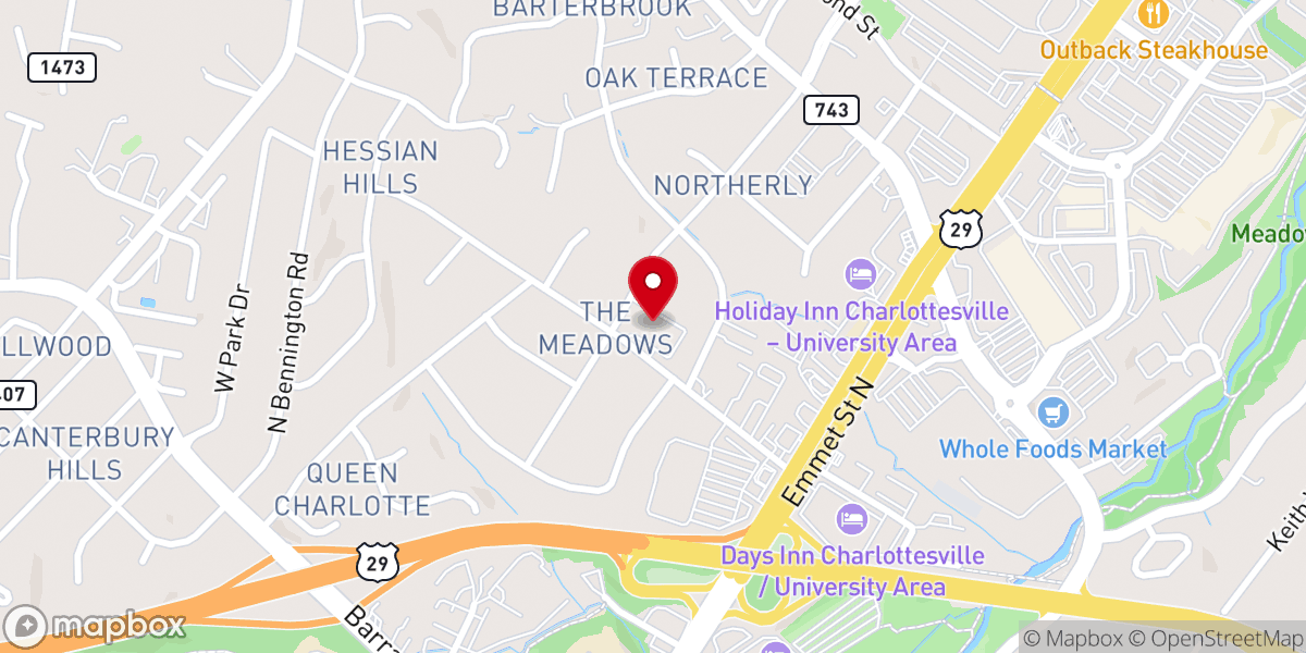 Map showing location of Meadows Presbyterian Church