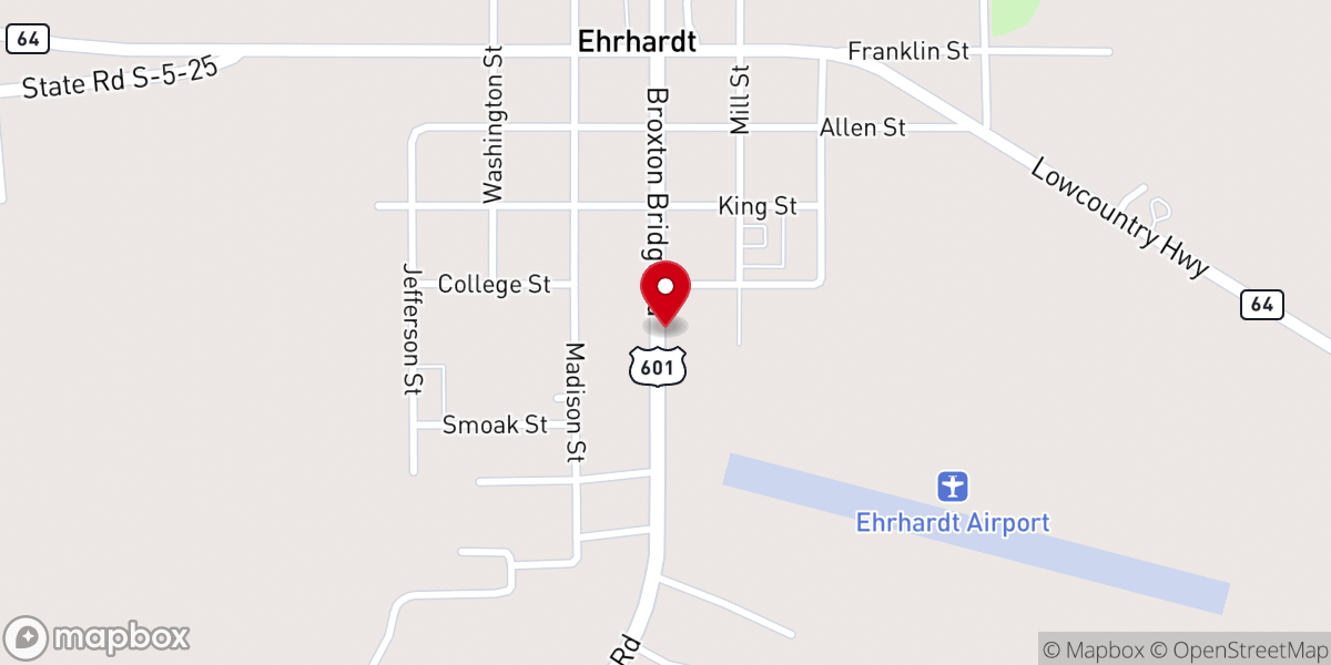 Map showing location of Ehrhardt United Methodist Church