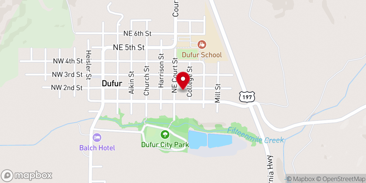 Map showing location of Tygh Valley Community Church